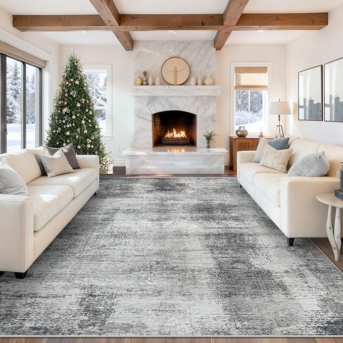 8x10 Area Rugs for Living Room: Washable Modern Abstract Rug Large Soft Non-Slip Rugs Indoor Low-Pile Carpet for Bedroom Dining Room Home Office (Grey, 8'x10')