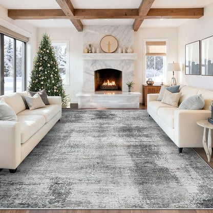 8x10 Area Rugs for Living Room: Washable Modern Abstract Rug Large Soft Non-Slip Rugs Indoor Low-Pile Carpet for Bedroom Dining Room Home Office (Grey, 8'x10')