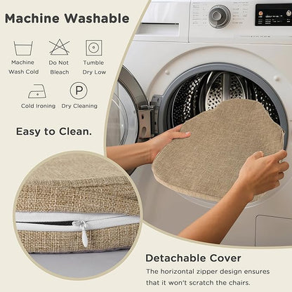 AddGrace Chair Cushions for Dining Chairs Set of 6 Windsor Kitchen Chair Cushions with Removable Textured Cover and Non Slip Bottom Indoor Chair Pads with Ties and Foam (16.5x15.5 Inches Beige)