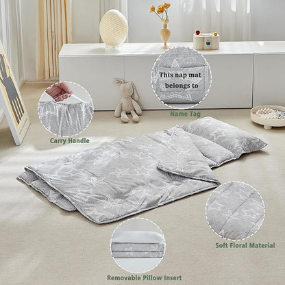 Toddler Nap Mat with Removable Pillow,Ultra Soft Slumber Bags for Girls,Kids Sleeping Bags with Roll Up Design, Perfect for Preschool,Daycare,Kindergarten