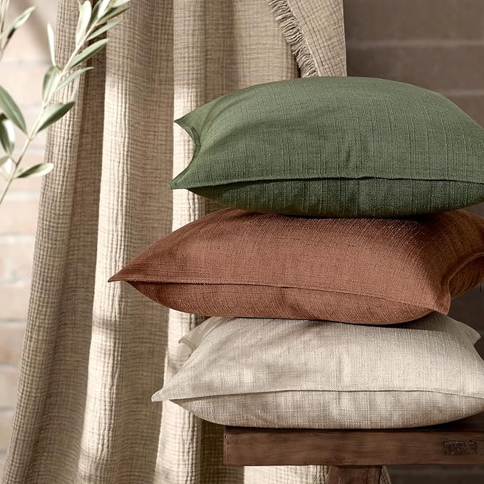 MIULEE 24x24 Decorative Euro Sham Pillow Covers, 2 Pack Large Boho Farmhouse Neutral Throw Pillows for Bed, Terracotta Thick Textured Modern Linen Cushion Cases Couch Sofa Living Room Home Decor, Rust