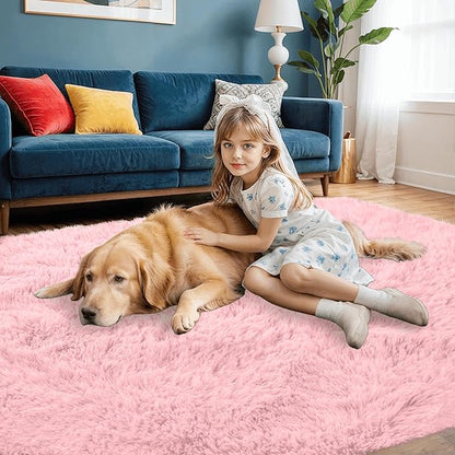8x10 Area Rug for Living Room: Soft Fluffy Shag Pink Rugs for Bedroom, Non-Slip Large Fuzzy Plush Rug Indoor Floor Carpet for Nursery Kids Boys Girls Room, Dorms, Playroom, Modern Home Decor