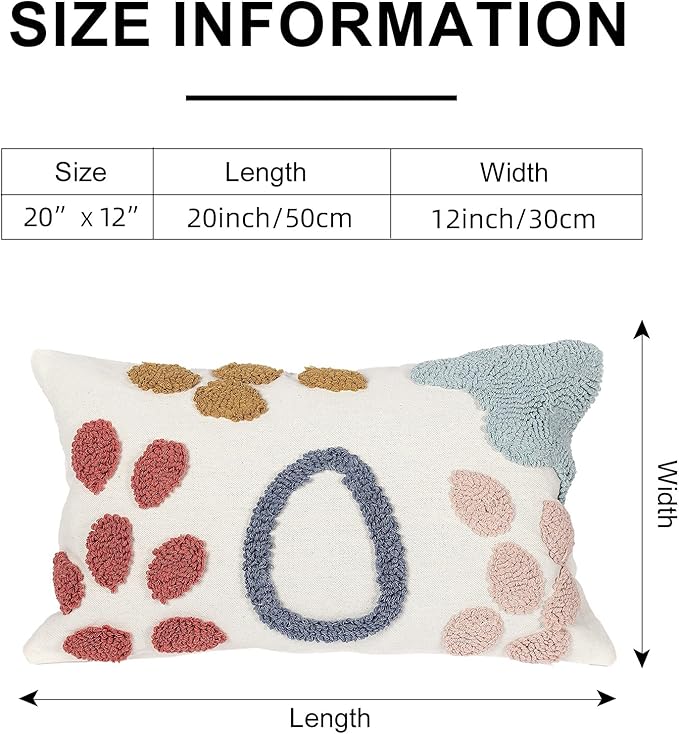 Boho Abstract Tufted Lumbar Pillow Cover 12x 20, Rain Cloud Cottagecore Decor Linen Pillow Cushion Case, Neutral Accent Modern Farmhouse Home Decor Blue Pink