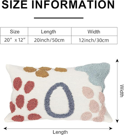 Boho Abstract Tufted Lumbar Pillow Cover 12x 20, Rain Cloud Cottagecore Decor Linen Pillow Cushion Case, Neutral Accent Modern Farmhouse Home Decor Blue Pink