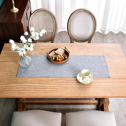 NEWISHER Farmhouse Rustic Table Runner Solid Grey Rectangular Table Runners Faux Linen Table Runner for Everyday Use Kitchen Dining Party Table 13x36 Inch