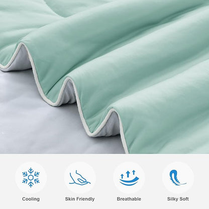 EASELAND Cooling Comforter King, Cold Touch Fabric Absorbs Body Heat, Double-Sided Cool Design Soft Fluffy Cooling Blanket for Night Sweats Hot Sleeper (Green, King(108"x90"))