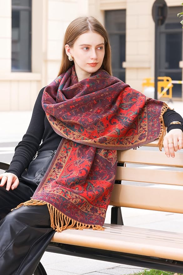Wander Agio Warm Fashion Scarf Long Shawl Large Blanket Winter Wraps Scarves for Women Cashmere Jacquard Vintage Paisley