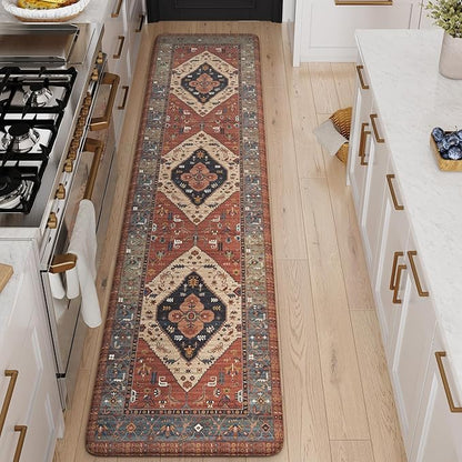 KIMODE Kitchen Mats Cushioned Anti Fatigue, Red Boho Vintage Kitchen Rugs 20"x71", Ergonomic Padded Kitchen Floor Mats, Non Slip Waterproof Standing Mats for Front of Sink Laundry Desk Bedroom
