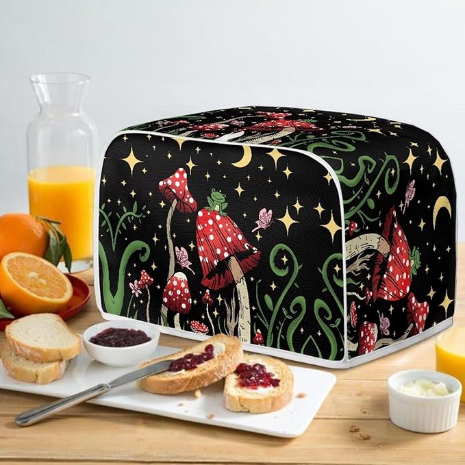 ZFRXIGN Butterfly Mushroom Toaster Cover 2 Slice Wide Slot Toaster Dust Covers Oven Cover Moon Night Kitchen Small Appliance Cover with Top Handle Home Decor Galaxy Frog