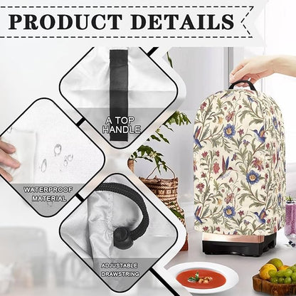 Hummingbird Floral Blender Dust Cover with Drawstring Stand Mixer or Coffee Maker Cover Anti Fingerprint Polyester Appliance Cover for Home Kitchen Decor