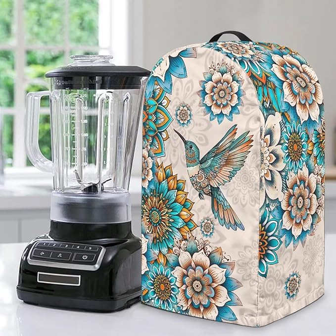 Bohe Flower Birds Blender Dust Covers with Drawstring, Stand Mixer or Coffee Maker Appliance Cover, Anti Fingerprint Dust Proof Stain Resistant Blender Cover for Home Kitchen
