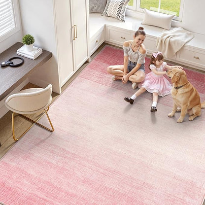 Wonnitar Modern Ombre Light Pink 9x12 Area Rug, Washable Soft Bedroom Rug Non-Slip Rugs for Living Room, Non-Shedding Large Nursery Mat, Thin Floor Carpet for Kids Playroom Dining Room (Pink, 9'x12')