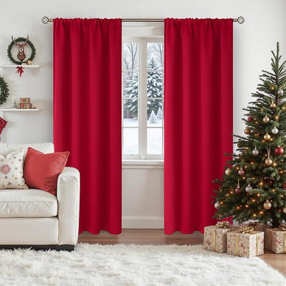 BGment Red Blackout Curtains 84 Inch Length for Living Room - Rod Pocket Thermal Insulated Drapes Room Darkening Blinds Christmas Decor for Ding Room Bedroom, 52 x 84 Inch, 2 Panels