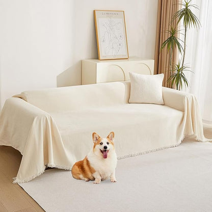 MYSKY HOME Couch Cover for Pets Beige Couch Covers for 3 Cushion Couch Sofa Couch Cover Sectional L Shape Chenille Couch Cushion Covers for Pets, Throw Couch for Dogs, Kids, 71" X150"