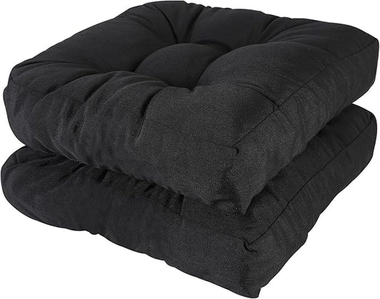 RACE LEAF 17" x 17" Patio Chair Cushions Black - Outdoor/Indoor Tufted Memory Foam Chair Pads Set of 2, Water-Resistant Olefin Chair Seat Cushion Non-Slip Backing