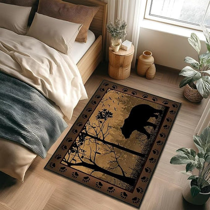 Vintage Entryway Rug 2x3 Washable Kitchen Rug Ulta-Thin Non-Slip Low Pile Indoor Entrance Door Mat,Bear Country Cabin Wildlife Throw Rugs Rustic Small Accent Rugs for Front Door,Bathroom,Bedroom