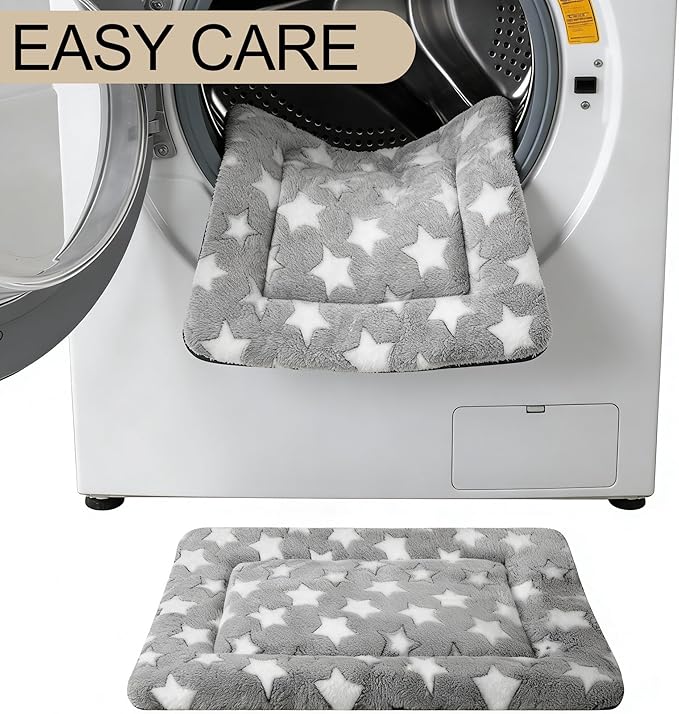 Dog Crate Mat, 4 Piece Reversible Pet Bed, Polyester, Machine Washable, Small Dogs & Cats, Rectangular, 24 x 18 x 1.3 Inches (Gray Star, 30" L x 20" W x 1.5" Th)