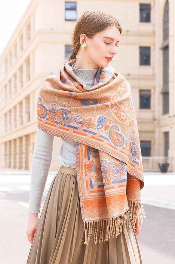 Wander Agio Warm Fashion Scarf Long Shawl Large Blanket Winter Wraps Scarves for Women Cashmere Jacquard Vintage Paisley