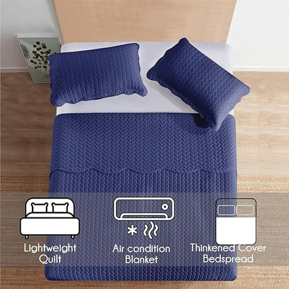 IR Imperial Rooms California King Quilt Bedding Set Size (118"x106") + 2 Pillow Shams (20" x 36"+ 2") - 3 Pcs All Season Reversible Microfiber Coverlet Embossed Quilt Bedspread (Navy)