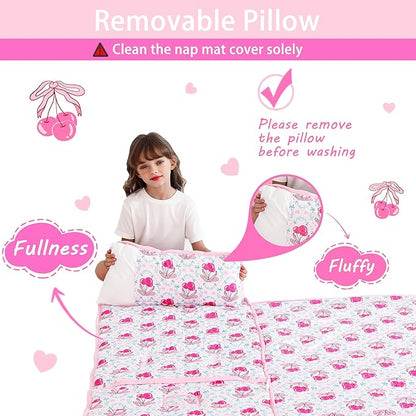 Toddler Nap Mat with Pillow and Blanket, Extra Large Rolled Napping Mats,Slumber Bags for Boys Girls,Kids Sleeping Bag for Daycare, Preschool Travel Camping
