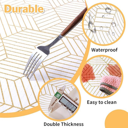 Shelf Liners for Kitchen Cabinets Non Adhesive Shelf Liner Paper Non-Slip Thickened Drawer Liner Easy to Clean for Tool Box Refrigerator with Knife and Tape Measure, Gold Geometric, 17.3 x 354.3 in