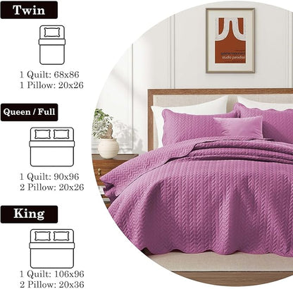 IR Imperial Rooms King Quilt Bedding Set Size (106" x 96") + 2 Pillow Shams (20" x 36"+ 2") - 3 Pcs All Season Lightweight Reversible Microfiber Coverlet Embossed Quilt Bedspread (Purple)