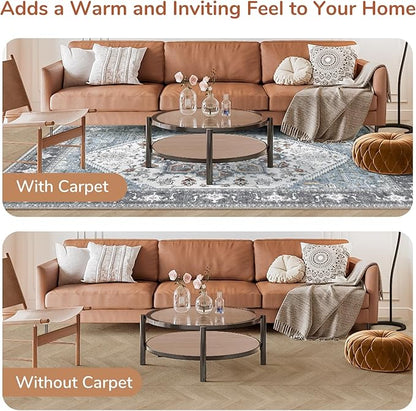 OPPODREAM Thin Area Rugs 4x6, Low-Pile Washable Rugs 4x6 with Non Slip Backing, Faux Cashmere 4 x 6 Throw Carpet, Grey & Teal & Yellow