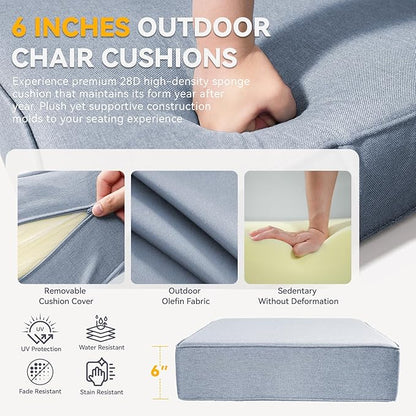 Outdoor Cushion Set for Furniture Patio Furniture, UV Resistant, Water Resistant - 6 Inch Thick Foam Garden Cushions– 22x24 Inch Patio Seat Covers for Chair/Sofa/Couch | Baby Blue | 6-Pack |