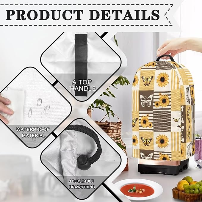 Plaid Butterfly Sunflower Blender Covers Food Processor Juicer Appliance Cover Waterproof Fabric Kitchen Appliance Covers Fits Most Models