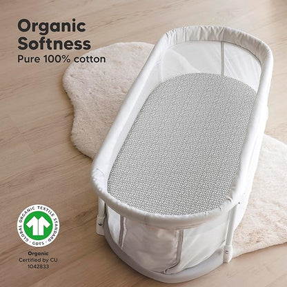 2-Pack Organic Bassinet Sheets for Girls, Boys - 100% Cotton Bassinet Mattress Sheets Compatible with Halo Bassinest Swivel Sleeper, Graco, Baby Delight, Chicco, Unisex Fitted Bassinet Sheets (Nordic)
