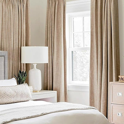 MIULEE 100% Blackout Linen Textured Curtains for Bedroom Solid Thermal Insulated Copper Brown Grommet Room Darkening Curtains & Drapes Luxury Decor for Living Room Nursery 42 x 63 Inch (2 Panels)