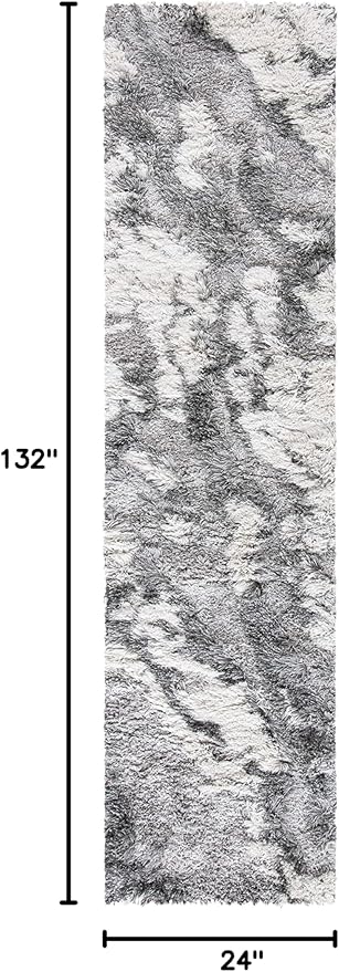 SAFAVIEH Horizon Shag Collection Runner Rug - 2' x 11', Grey & Ivory, Modern Abstract Design, Non-Shedding & Easy Care, 2-inch Thick Ideal for High Traffic Areas in Living Room, Bedroom (HZN890F)