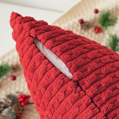 Kevin Textile 12x24 Inch Pillow Cover 1 Pack Boho Christmas Decorative Soft Striped Corduroy Lumbar Farmhouse Color Accent Rectangle Cushion Case for Living Room Couch Sofa Bed, Red