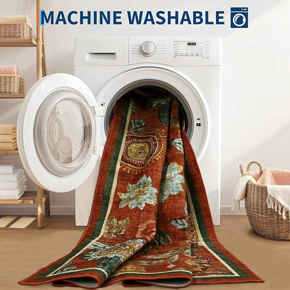 GarveeHome 5x7 Floral Washable Area Rug: Large Living Room Area Rug with Non-Slip Backing Washable Ultra Soft Bedroom Floral Carpet Indoor Stain Resistant Carpet for Dining Room 5 * 7 ft Brick Red