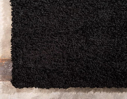 Unique Loom Solid Shag Collection Area Rug (9' x 12' Rectangle, Jet Black)