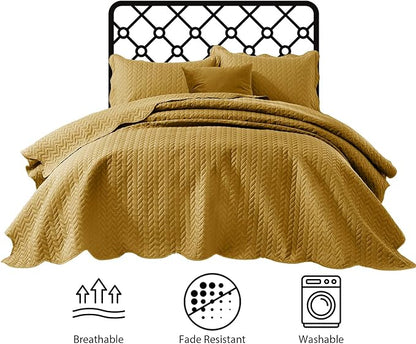 IR Imperial Rooms 8 Pack California King Quilt Bedding Set (118"x106") - Bulk Wholesale for Hotels, Guest Bedroom & Airbnbs - Lightweight Microfiber Reversible Embossed Quilts Bedspread (Ochre)
