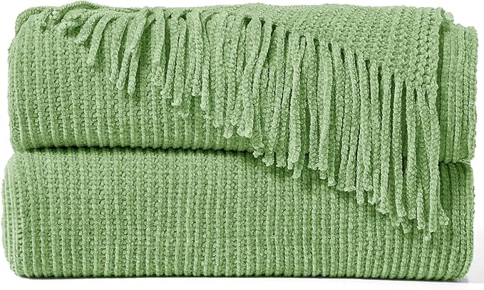 inhand Basil Throw Blanket for Couch Bed,Chunky Chenille Woven Soft Warm Christmas Blankets Gifts for Women with Tassels,Lightweight Cozy Boho Farmhouse Fall Winter Decor,50"x60",Medium Thick