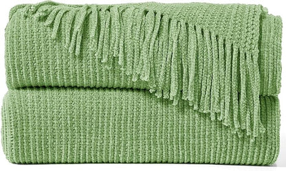 inhand Basil Throw Blanket for Couch Bed,Chunky Chenille Woven Soft Warm Christmas Blankets Gifts for Women with Tassels,Lightweight Cozy Boho Farmhouse Fall Winter Decor,50"x60",Medium Thick
