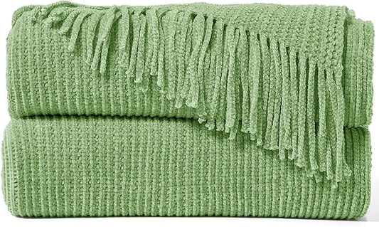 inhand Basil Throw Blanket for Couch Bed,Chunky Chenille Woven Soft Warm Christmas Blankets Gifts for Women with Tassels,Lightweight Cozy Boho Farmhouse Fall Winter Decor,60"x80",Extra Thick