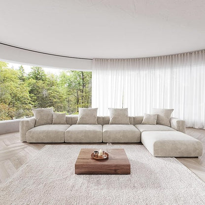 JACH 181" Oversized Modular Sectional Sofa, Deep 4-Seats Sectional Couch with Chaise Ottoman, Huge Plus Convertible Soft Sofas, Corduroy Minimalist Couches for Living Room, Office, Apartment, Beige