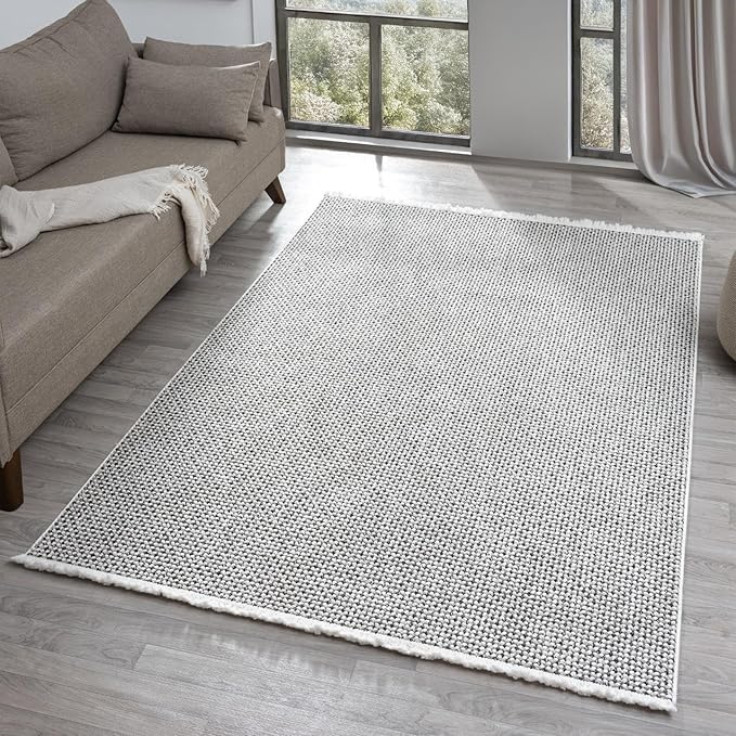 LUXE WEAVERS Solid Machine Woven White Dark Gray 9x12 Area Rug, Indoor Stain-Resistant Carpet