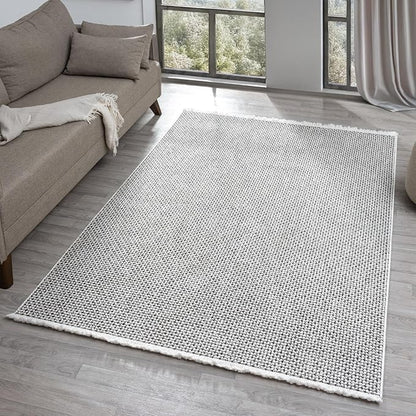 LUXE WEAVERS Solid Machine Woven White Dark Gray 4x6 Area Rug, Indoor Stain-Resistant Carpet