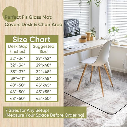 Office Chair Mat for Carpet & Hardwood, Upgraded 32" x 48" Dual Use Tempered Glass Chair Mat for Chair and Footrest Under Desk