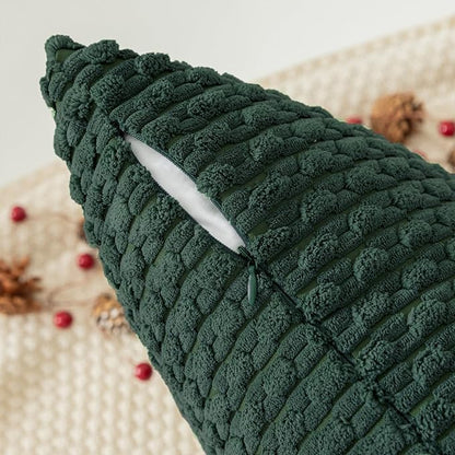 Kevin Textile 12x20 Inch Pillow Cover 1 Pack Boho Christmas Decorative Soft Striped Corduroy Lumbar Farmhouse Color Accent Rectangle Cushion Case for Living Room Couch Sofa Bed, Army Green
