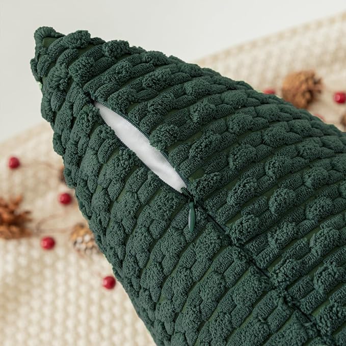 Kevin Textile 12x24 Inch Pillow Cover 1 Pack Boho Christmas Decorative Soft Striped Corduroy Lumbar Farmhouse Color Accent Rectangle Cushion Case for Living Room Couch Sofa Bed, Army Green
