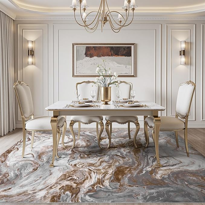 9x12 Area Rugs for Living Room, Modern Abstract Rug for Bedroom, Contemporary Machine Washable Rug, Large Stain Resistant Carpet for Dining Room Playroom Nursery Room, Pet & Kids Friendly