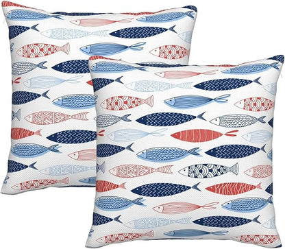 bassyil Fish Throw Pillow Covers Decorative Linen Pillow Cases Set of 2 Square Cushion Cover for Couch Sofa Bedroom Patio 18x18 Inch
