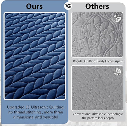 IR Imperial Rooms 8 Pack California King Quilt Bedding Set (118"x106") - Bulk Wholesale for Hotels, Guest Bedroom & Airbnbs - Lightweight Microfiber Reversible Embossed Quilts Bedspread (Navy)