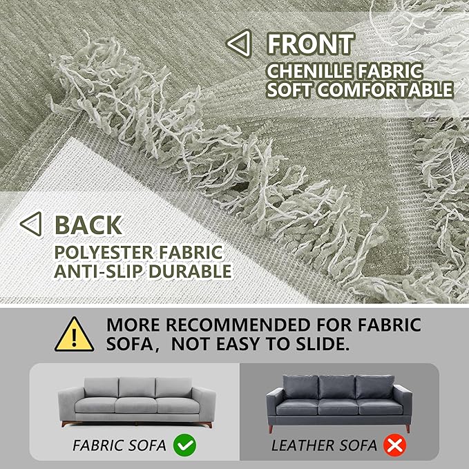 MEETSKY Simply Put Couch Cover Loveseat Sofa Cover for 2 Cushion Couch Sofa Cover Washable Sofa Throw Blanketr Decorative Modern Style for Living Room, 71" x 102", Sage Green