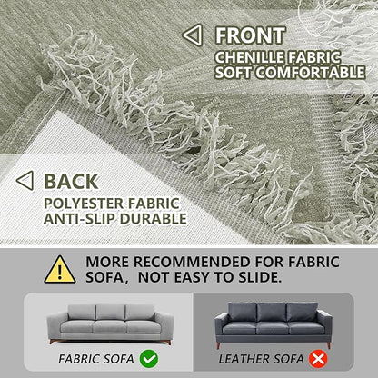 MEETSKY Couch Cover Sofa Cover Washable,Chenille Jacquard Sofa Covers for 2 Cushion Couch Sofa, Sofa Slipcover Loveseat Pet Couch Covers for Sectional Sofa, 71" x 118", Sage Green